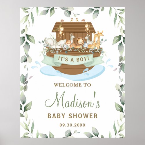 Chic Greenery Noahs Ark Baby Shower Welcome Sign