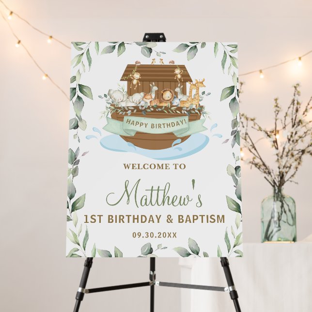 Chic Greenery Noah's Ark Birthday Baptism Welcome Foam Board (In Situ (Stand))