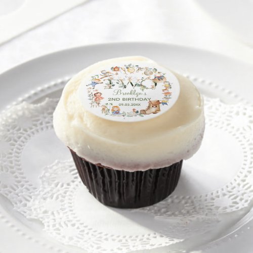 Chic Greenery Nursery Rhyme 2nd Birthday Neutral Edible Frosting Rounds