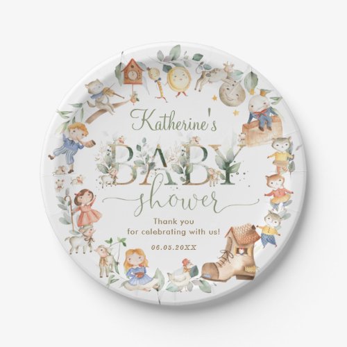 Chic Greenery Nursery Rhyme Baby Shower Neutral Paper Plates
