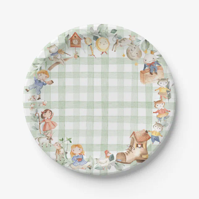 Chic Greenery Nursery Rhyme Green Gender Neutral Paper Plates (Front)