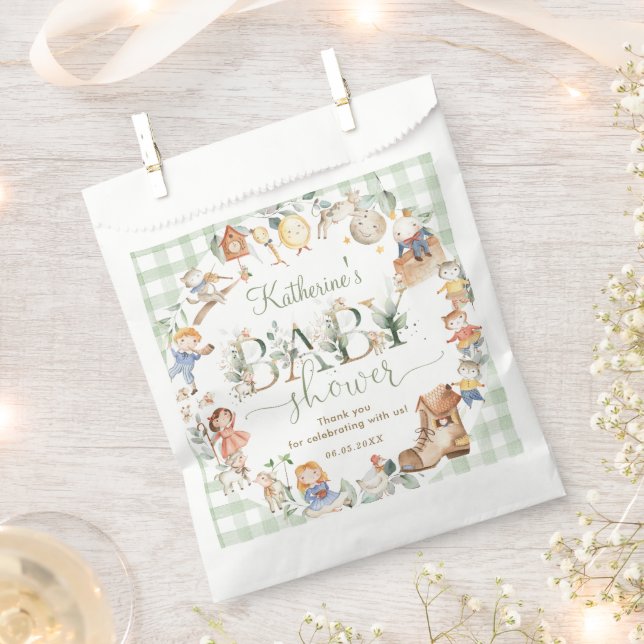 Chic Greenery Nursery Rhyme Neutral Baby Shower Favor Bag (Clipped)