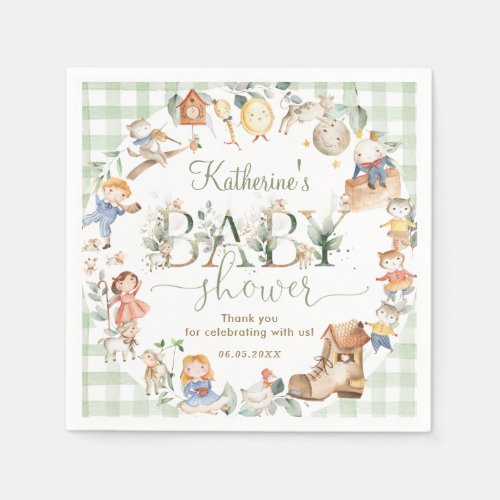 Chic Greenery Nursery Rhyme Neutral Baby Shower Napkins