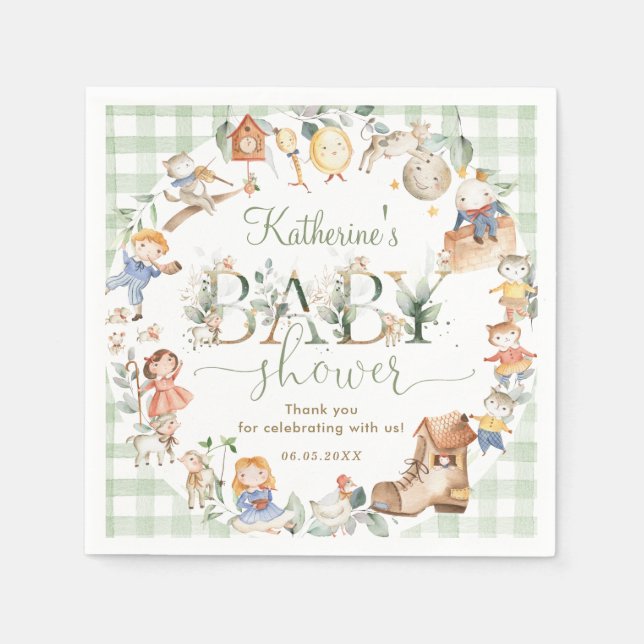 Chic Greenery Nursery Rhyme Neutral Baby Shower Napkins (Front)