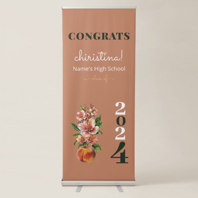 Chic Greenery Peach Graduation Party Banner (Front)