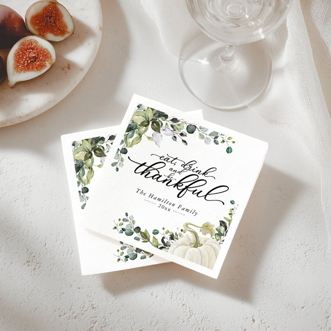 Chic Greenery Pumpkin Thanksgiving Dinner  Napkins (Creator Uploaded)