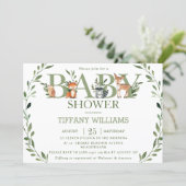 Chic Greenery Rustic Woodland Animals Baby Shower Invitation (Standing Front)