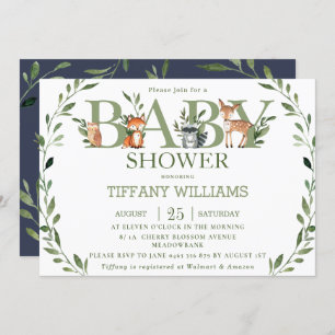 Chic Greenery Rustic Woodland Animals Baby Shower Invitation