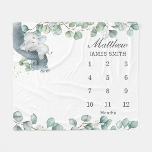 Chic Greenery Sleeping Elephant Monthly Milestone Fleece Blanket