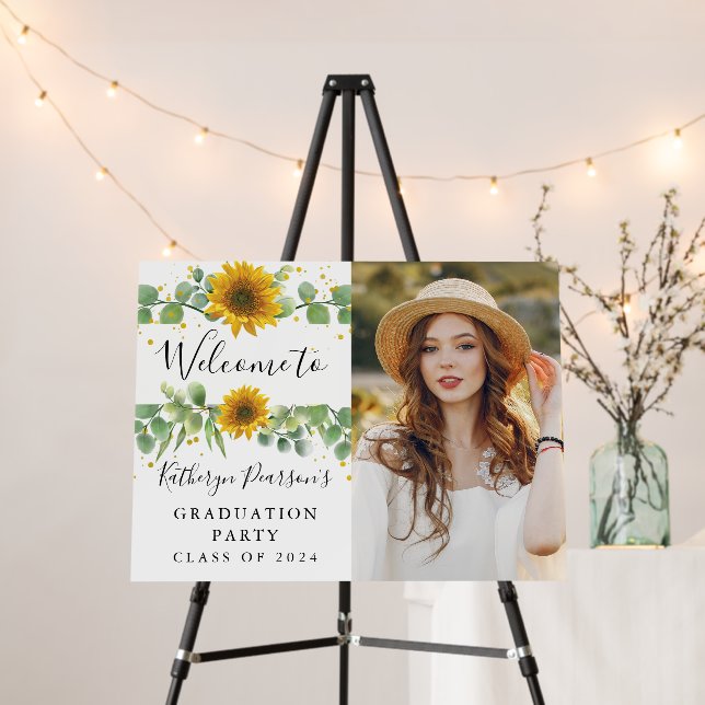 Chic Greenery Sunflowers Graduation Party Photo Foam Board (In Situ (Stand))