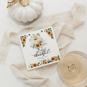 Chic Greenery Sunflowers Pumpkin Thanksgiving Napkins