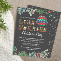 Chic Greenery Ugly Sweater Christmas Party Invitation