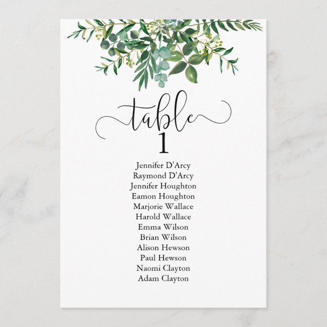 Chic greenery wedding table plan modern font invitation