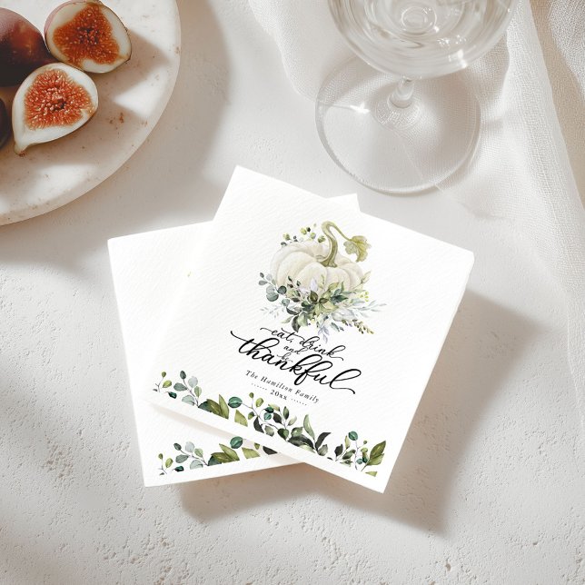 Chic Greenery White Pumpkin Thanksgiving Napkins (Creator Uploaded)