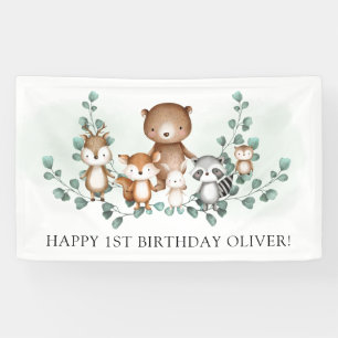 Chic Greenery Woodland Animal Happy Birthday Party Banner