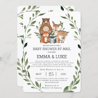 Chic Greenery Woodland Animals Baby Shower by Mail Invitation | Zazzle