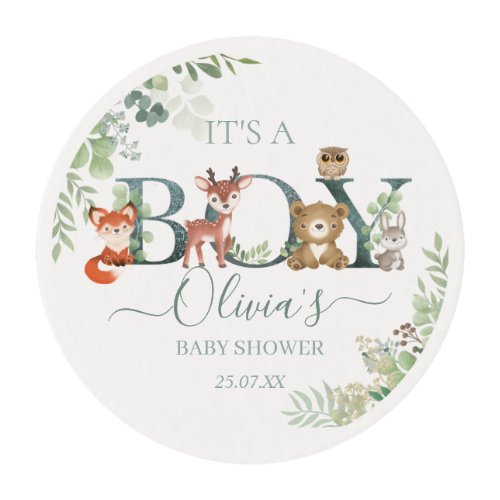Chic Greenery Woodland Animals Baby Shower Favor  Edible Frosting Rounds