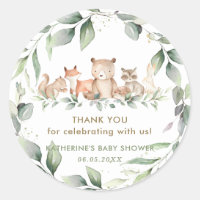 Chic Greenery Woodland Animals Baby Shower Favours Classic Round Sticker