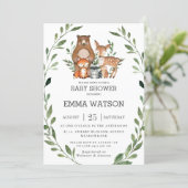 Chic Greenery Woodland Animals Baby Shower Forest Invitation (Standing Front)