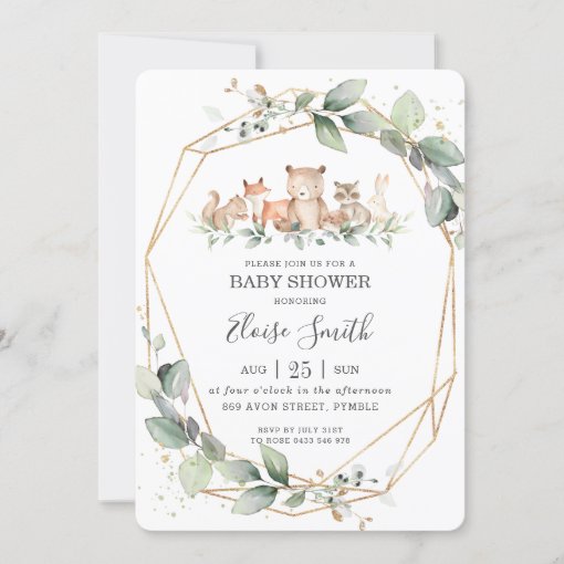 Chic Greenery Woodland Animals Baby Shower Neutral Invitation | Zazzle