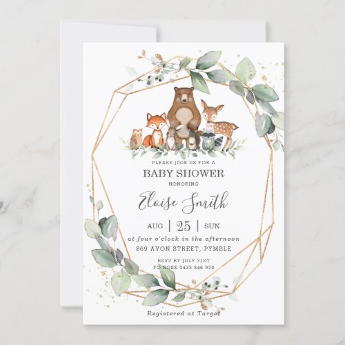 Chic Greenery Woodland Animals Baby Shower Neutral Invitation