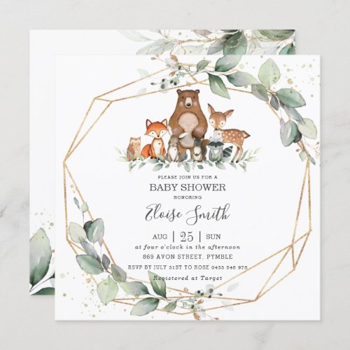 Chic Greenery Woodland Animals Baby Shower Neutral Invitation