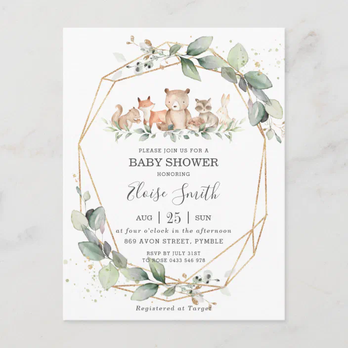 Chic Greenery Woodland Animals Baby Shower Neutral Postcard Zazzle Com