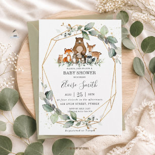 Chic Greenery Woodland Animals Baby Shower Neutral Postcard