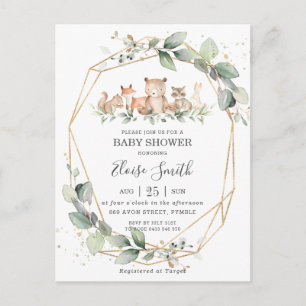 Chic Greenery Woodland Animals Baby Shower Neutral Postcard