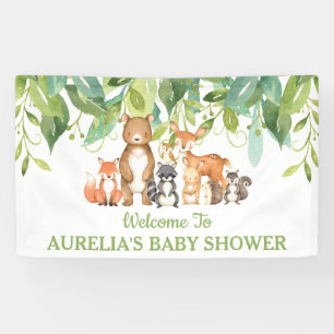 Chic Greenery Woodland Animals Welcome Backdrop Banner