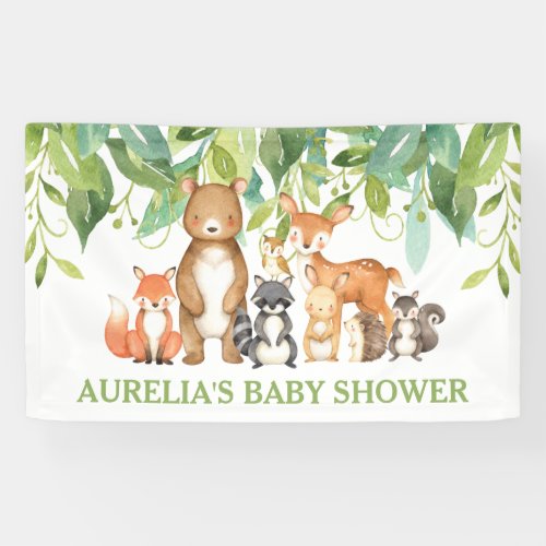 Chic Greenery Woodland Animals Welcome Backdrop Banner