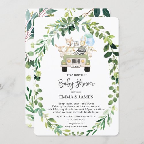 Chic Greenery Woodland Drive By Baby Shower Parade Invitation