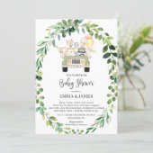 Chic Greenery Woodland Drive By Baby Shower Parade Invitation (Standing Front)