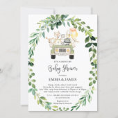 Chic Greenery Woodland Drive By Baby Shower Parade Invitation (Front)