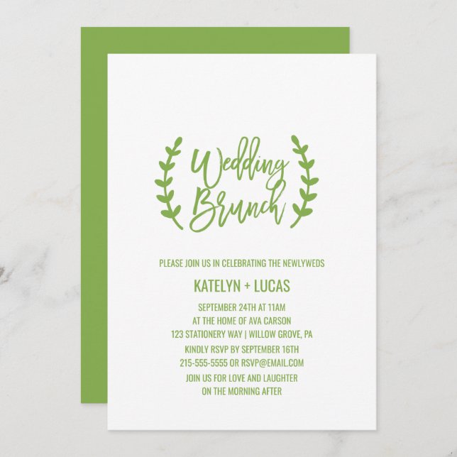 Chic Greenery Wreath Calligraphy Wedding Brunch Invitation (Front/Back)