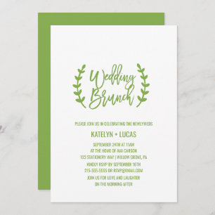 Chic Greenery Wreath Calligraphy Wedding Brunch Invitation