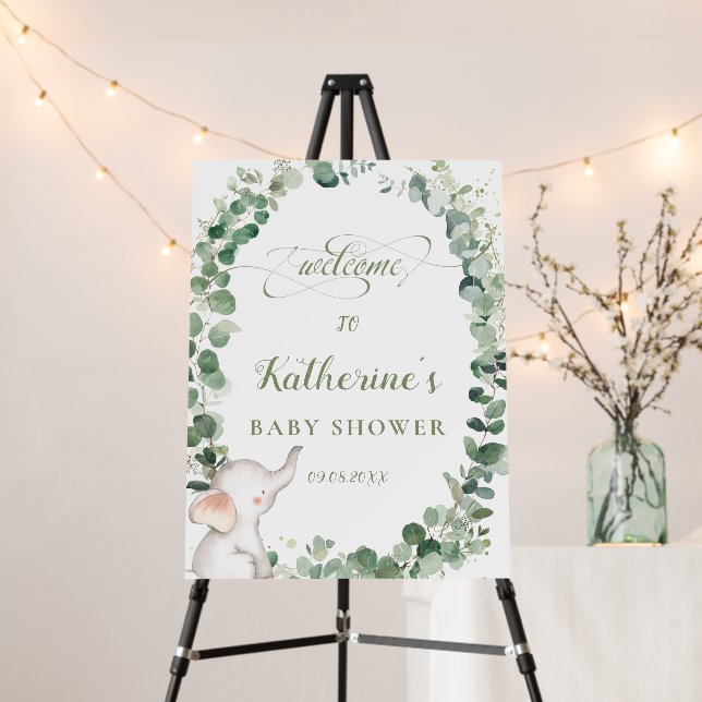 Chic Greenery Wreath Elephant Welcome Sign (In Situ (Stand))