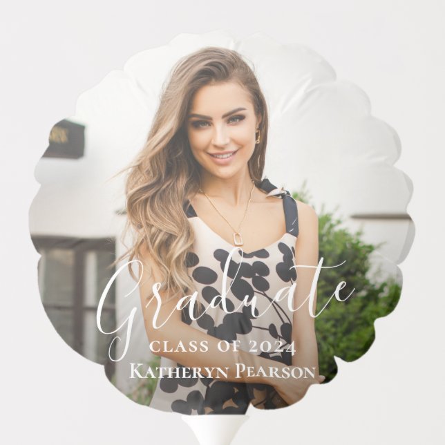 Chic Greenery Wreath Gold Glitter Graduation Photo Balloon (Back)