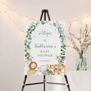 Chic Greenery Wreath Jungle Animals Welcome Sign