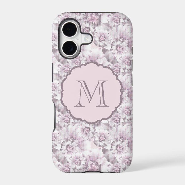 Chic Grey and Pink Floral Pattern Monogram Iphone Case (Back)
