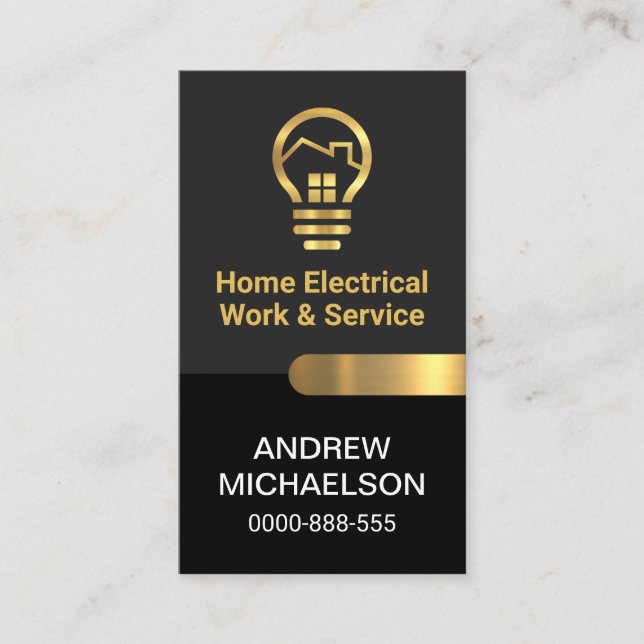 Chic Grey Black Layers Gold Tab Electrical Business Card (Front)