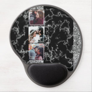 Chic Grey & black Marble 3 Photo Collage customize Gel Mouse Pad
