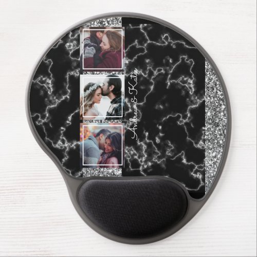 Chic Grey  black Marble 3 Photo Collage customize Gel Mouse Pad