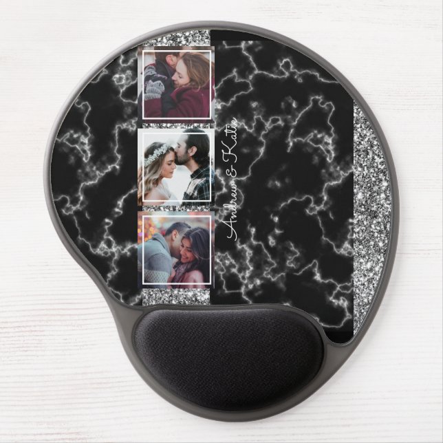 Chic Grey & black Marble 3 Photo Collage customize Gel Mouse Pad (Front)