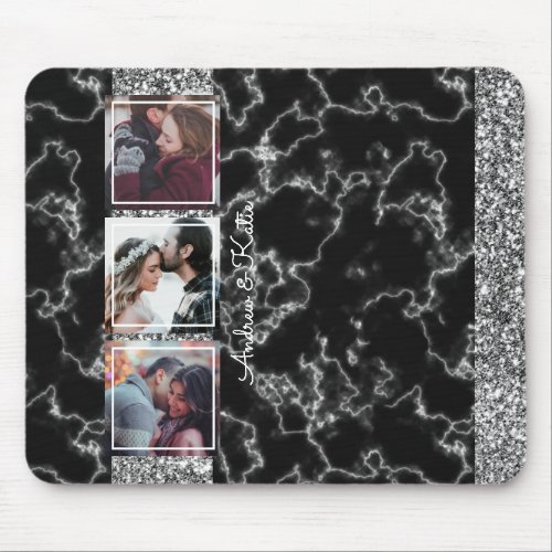 Chic Grey  black Marble 3 Photo Collage customize Mouse Pad