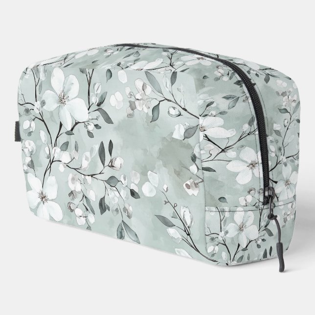 Chic Grey Blue White Flowers   Dopp Kit (Right Corner)
