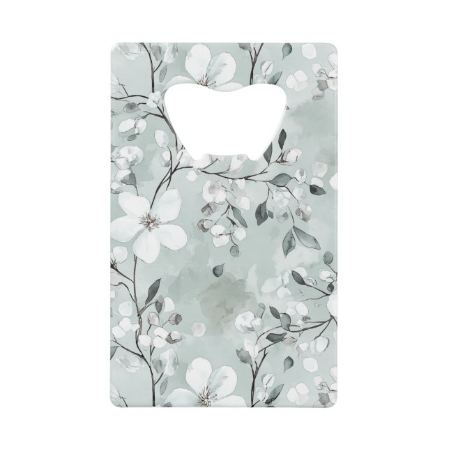 Chic Grey Blue White Flowers Wedding Credit Card Bottle Opener (Front)