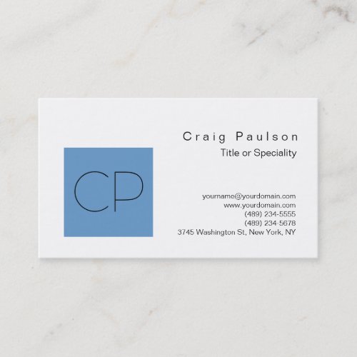 Chic Grey Blue White Monogram Business Card