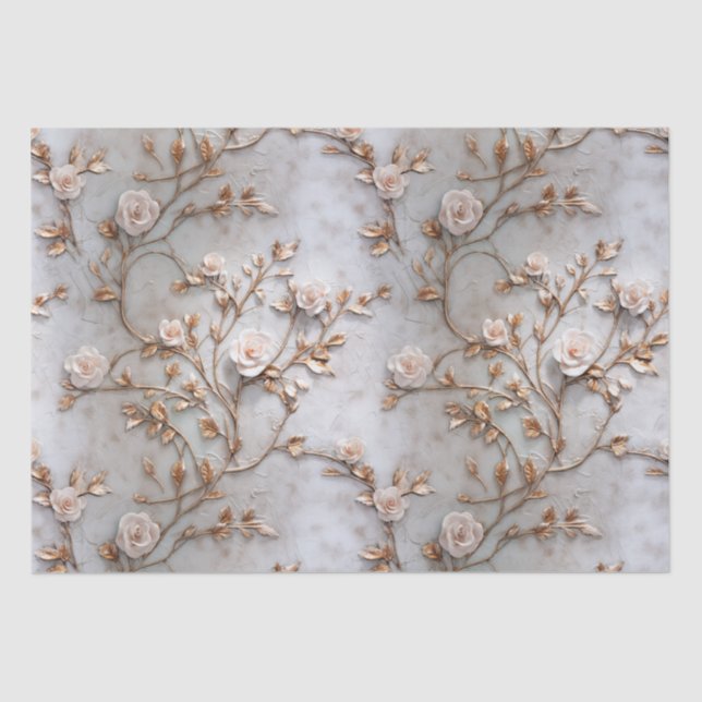 Chic Grey Blush Roses Wedding Tissue Paper (Front)