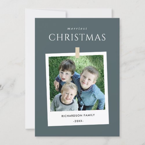 CHIC GREY CUSTOM FAMILY PHOTO MERRIEST CHRISTMAS HOLIDAY CARD